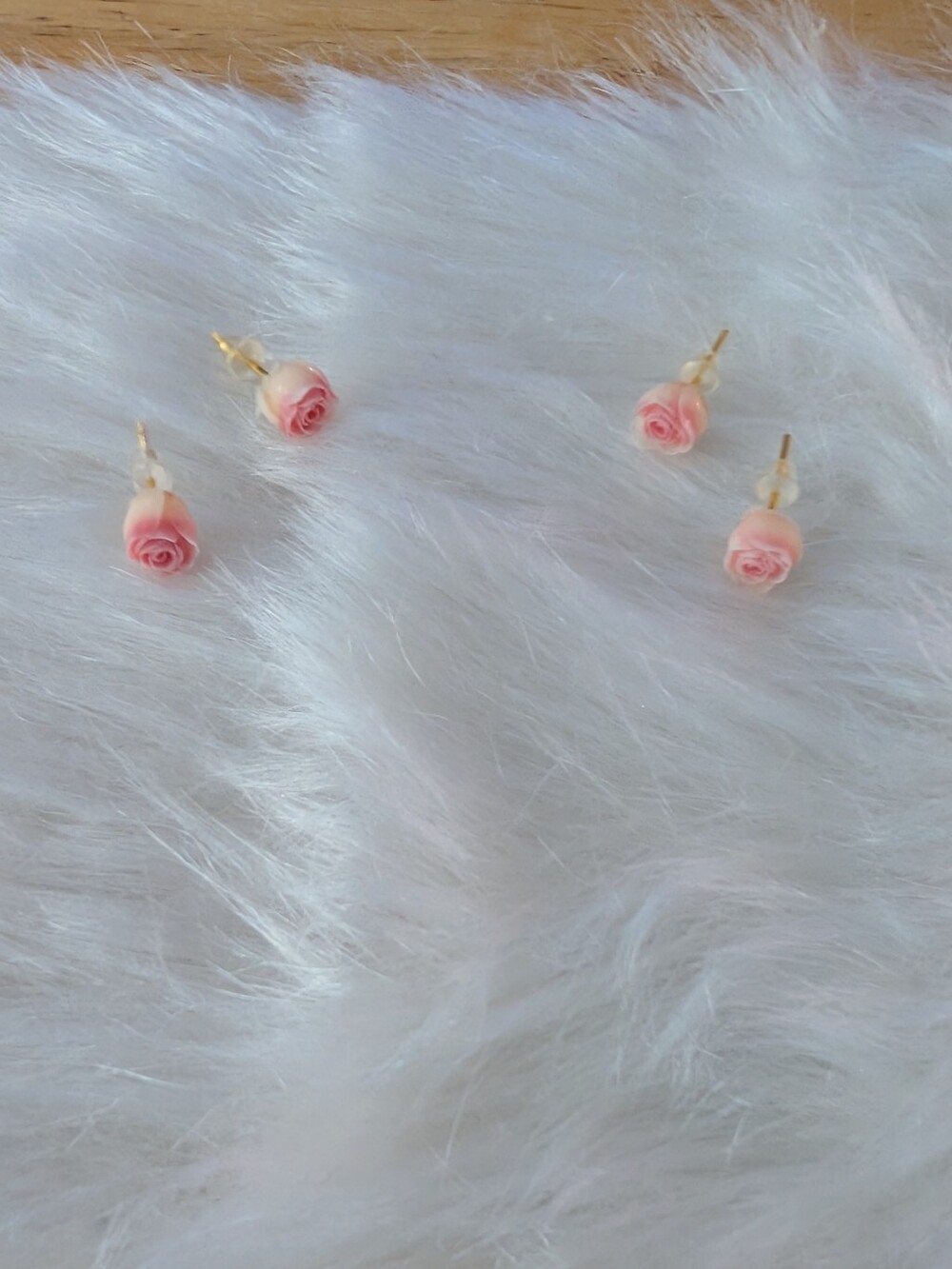 Handcrafted Delicate Gold Plated & Pink Rose Stud Earrings